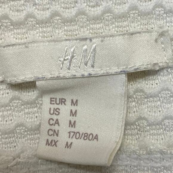 H&M White Embroidered Texture Pleated High Waisted Stripe A Line Mini Skirt Sz M - Picture 5 of 6